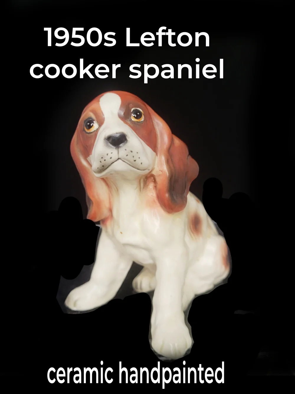 1950s Lefton Ceramic Cocker Spaniel Figurine - White, Brown Vintage Dog